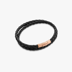 Tubo Scoubidou double wrap bracelet in black leather with 18k rose gold (UK) 2