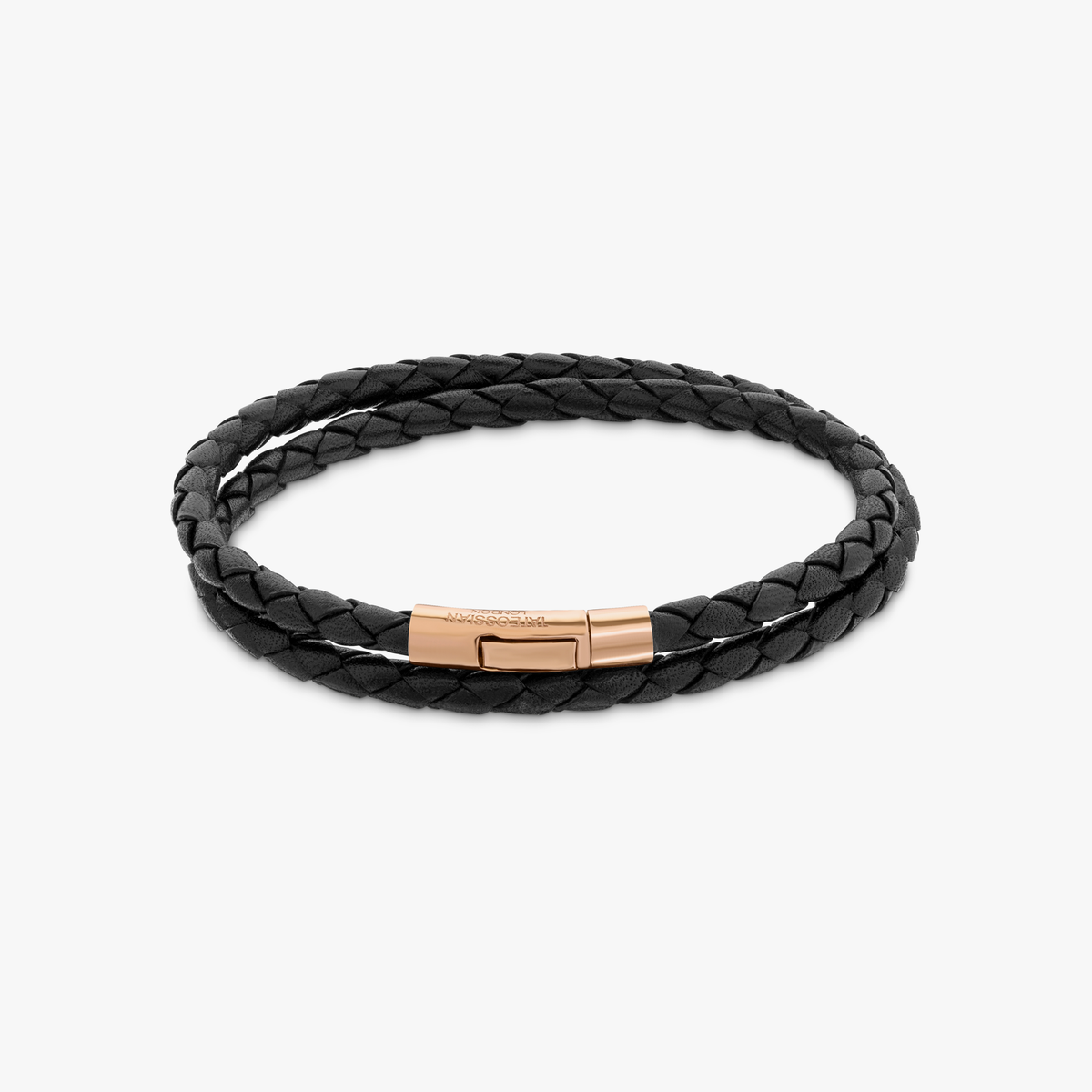 Tubo Scoubidou double wrap bracelet black leather 18k rose gold