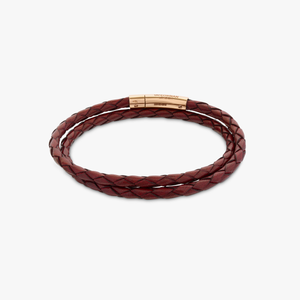 Tubo Scoubidou double wrap bracelet in red leather with 18k rose gold (UK) 3