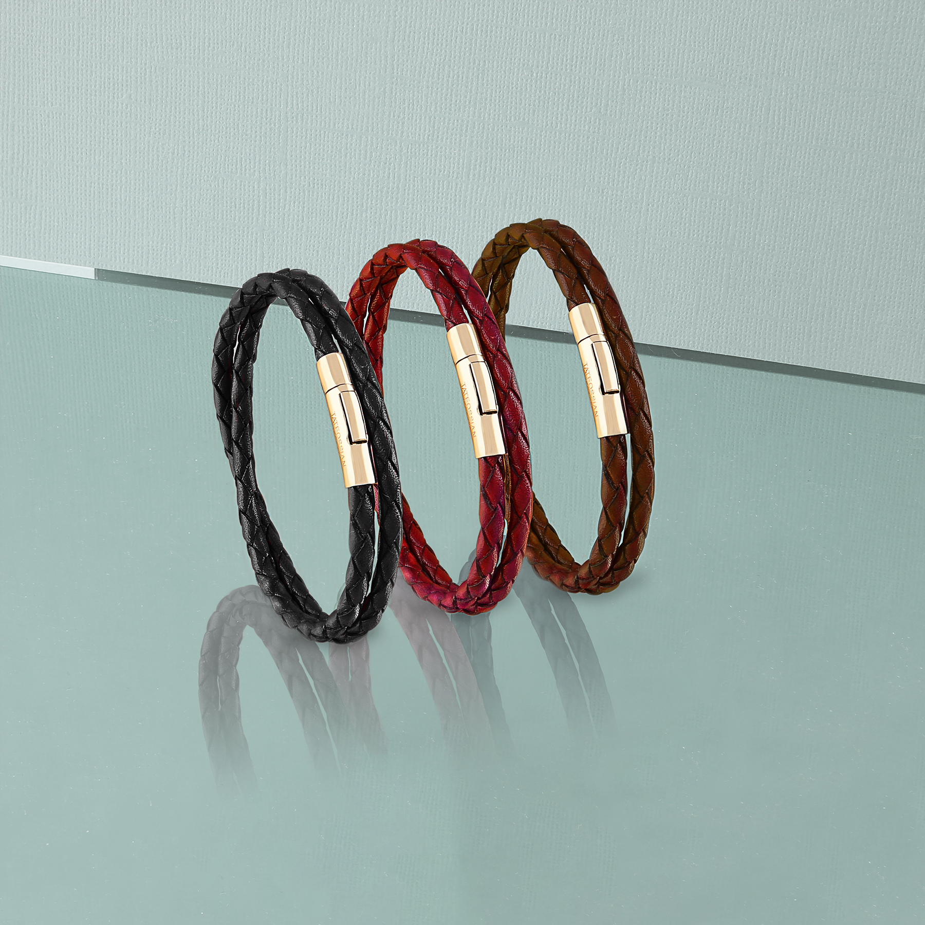 Tubo Scoubidou double wrap bracelet in brown leather with 18k rose gold