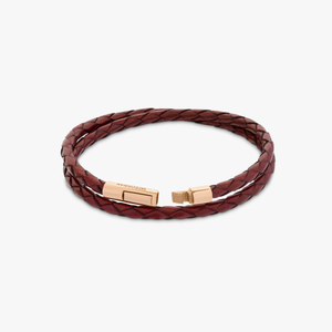 Tubo Scoubidou double wrap bracelet in red leather with 18k rose gold (UK) 4