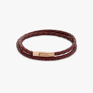 Tubo Scoubidou double wrap bracelet in red leather with 18k rose gold (UK) 1