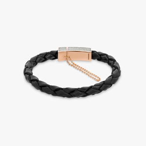 Click Scoubidou Micro Pave bracelet in black leather with 18k rose gold and diamond (UK) 3