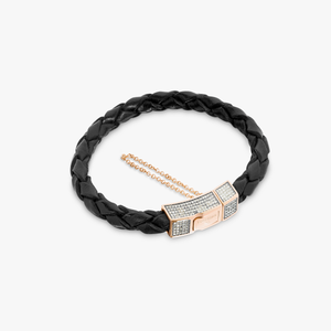 Click Scoubidou Micro Pave bracelet in black leather with 18k rose gold and diamond (UK) 2