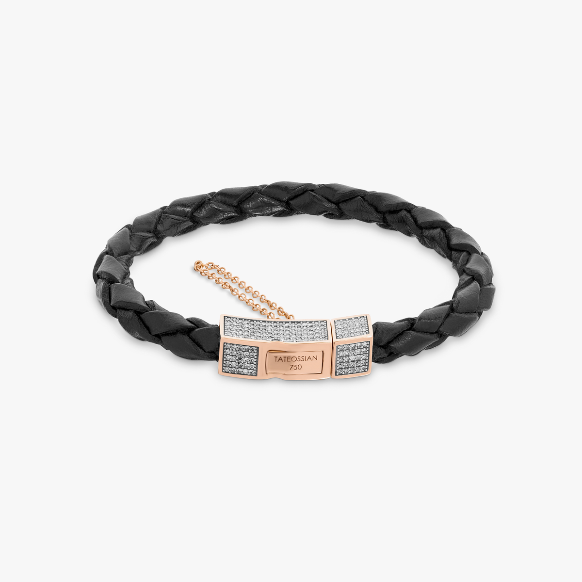 Click Scoubidou Micro Pave bracelet black leather 18k rose gold diamond