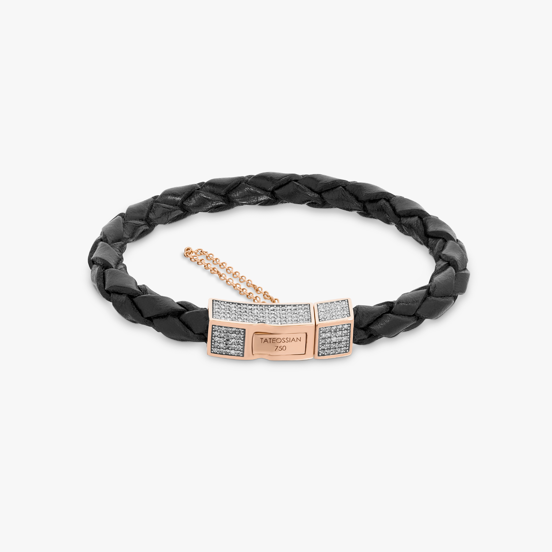 Click Scoubidou Micro Pave bracelet black leather 18k rose gold diamond