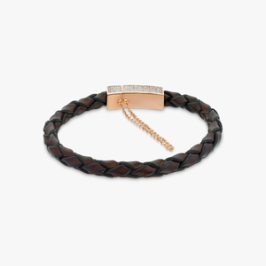 Click Scoubidou Micro Pave bracelet in brown leather with 18k rose gold and diamond (UK) 3