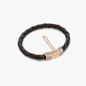 Click Scoubidou Micro Pave bracelet in brown leather with 18k rose gold and diamond (UK) 2