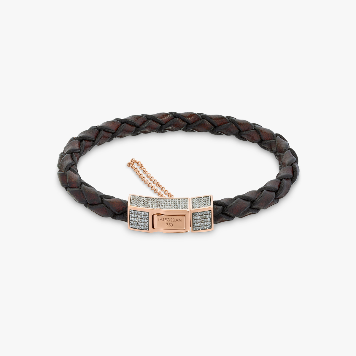 Click Scoubidou Micro Pave bracelet brown leather 18k rose gold diamond