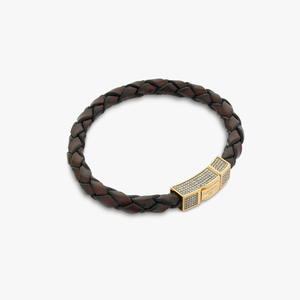 Click Scoubidou Micro Pave bracelet in brown leather with 18k yellow gold and diamond (UK) 2