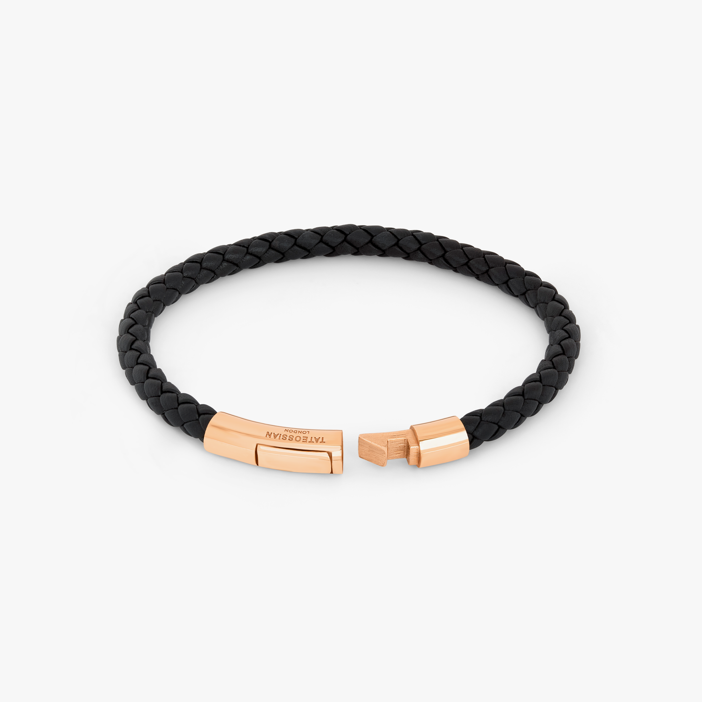 Tubo Taito bracelet in black leather with 18k rose gold (UK) 3