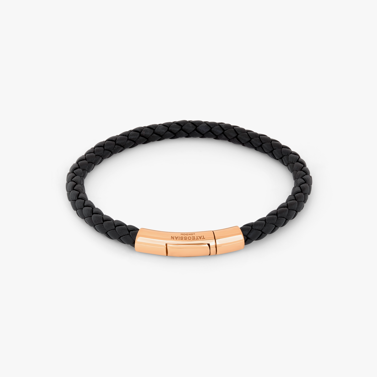 Tubo Taito Black Leather Bracelet 18K Rose Gold