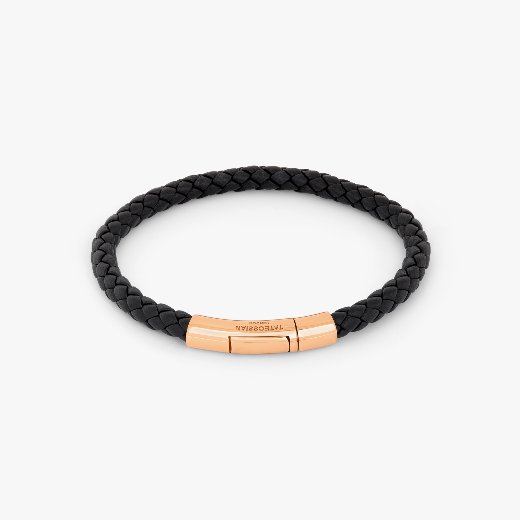 Tubo Taito bracelet in black leather with 18k rose gold (UK) 1