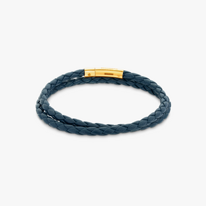 Tubo Taito double wrap bracelet in navy leather with 18k rose gold (UK) 3