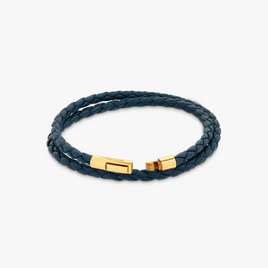 Tubo Taito double wrap bracelet in navy leather with 18k rose gold (UK) 4