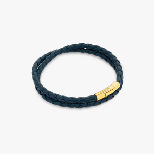 Tubo Taito double wrap bracelet in navy leather with 18k rose gold (UK) 2