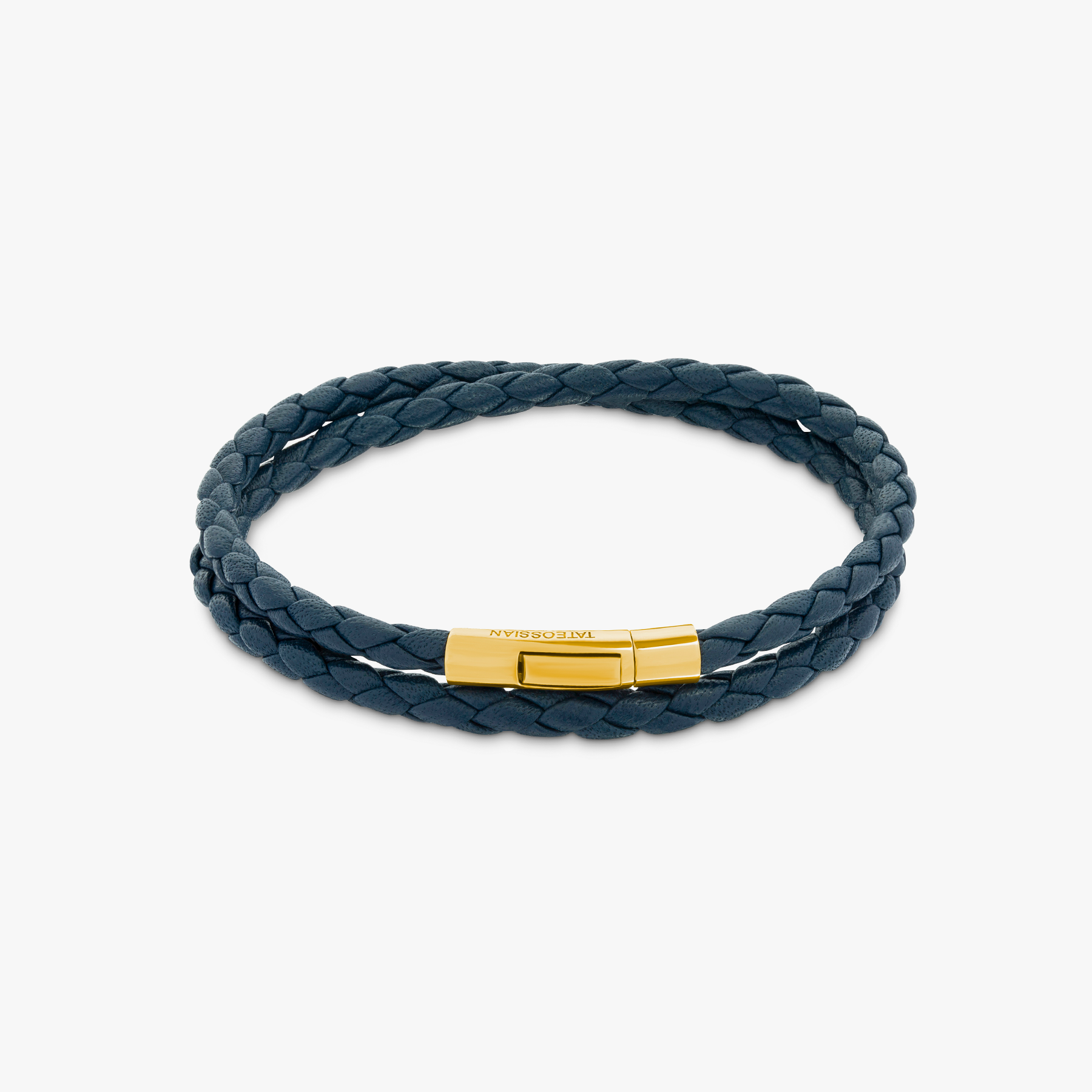 Tubo Taito double wrap bracelet in navy leather with 18k rose gold (UK) 1