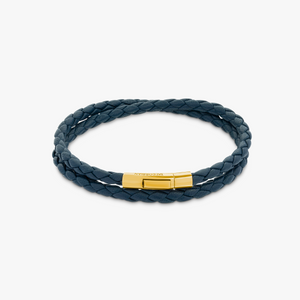 Tubo Taito double wrap bracelet in navy leather with 18k rose gold (UK) 1