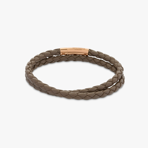 Tubo Taito double wrap bracelet in brown leather with 18k rose gold (UK) 3