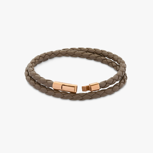 Tubo Taito double wrap bracelet in brown leather with 18k rose gold (UK) 4