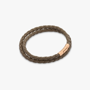 Tubo Taito double wrap bracelet in brown leather with 18k rose gold (UK) 2