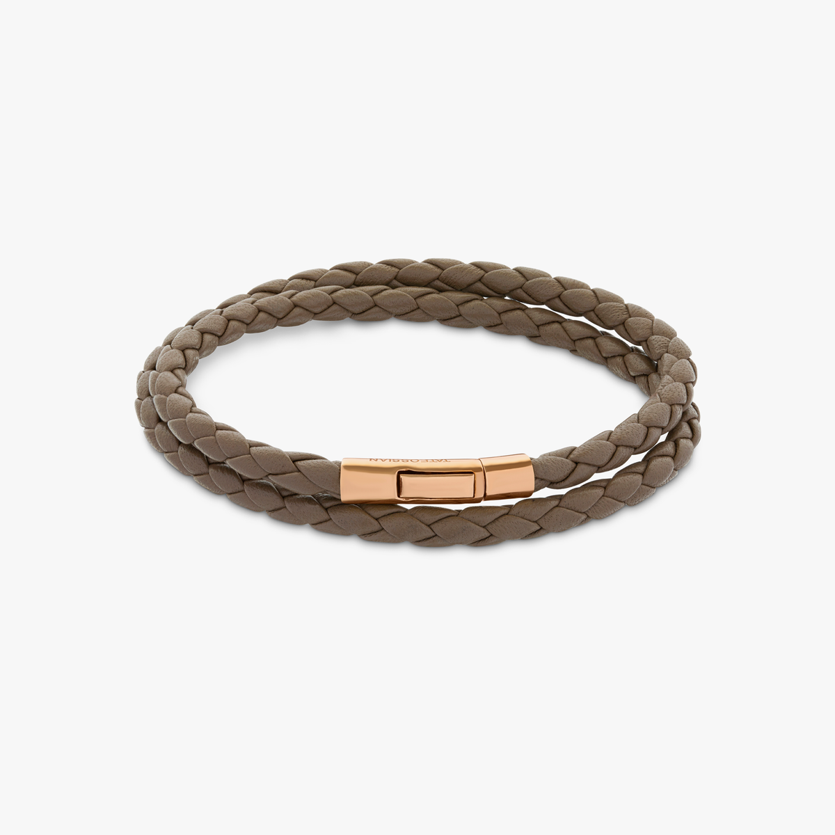 Tubo Taito Double Wrap Bracelet 18K Rose Gold Brown Leather