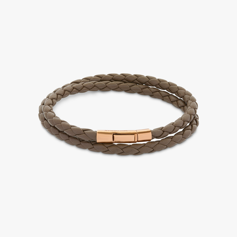 Tubo Taito double wrap bracelet in brown leather with 18k rose gold (UK) 1