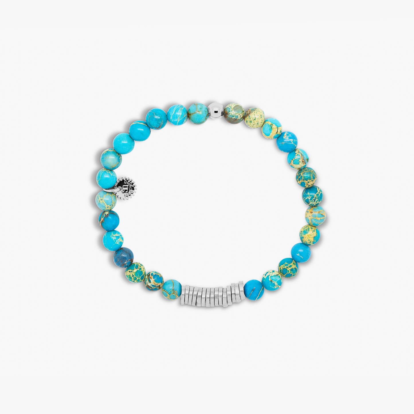 Classic Discs Beaded Bracelet in Silver with Blue Impression Jasper