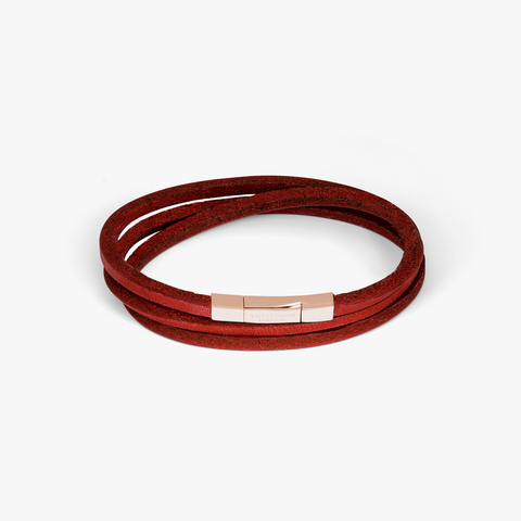 Fettuccine bracelet in Italian red leather with 18k rose gold (UK) 1
