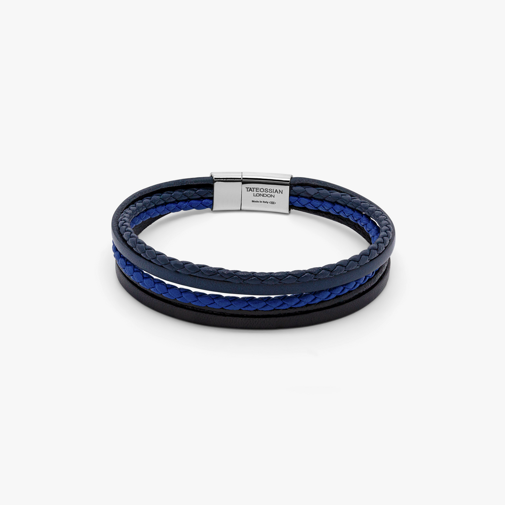 Cobra Multi-Strand bracelet in Italian navy leather with sterling silver (UK) 2