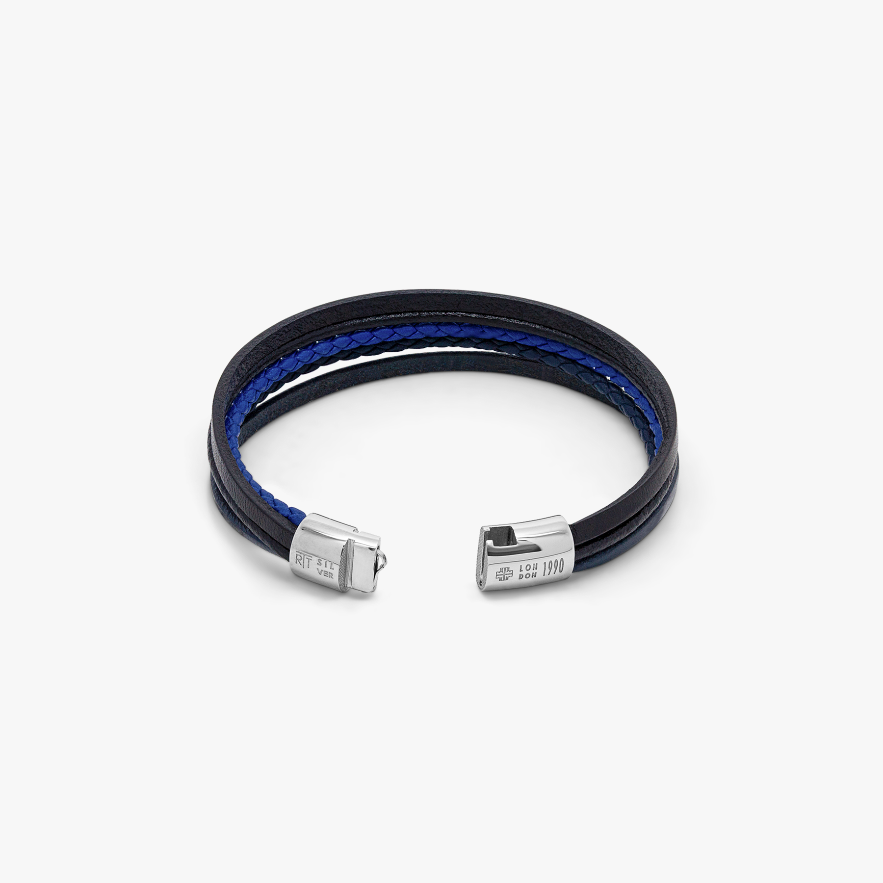 Cobra Multi-Strand bracelet in Italian navy leather with sterling silver (UK) 3