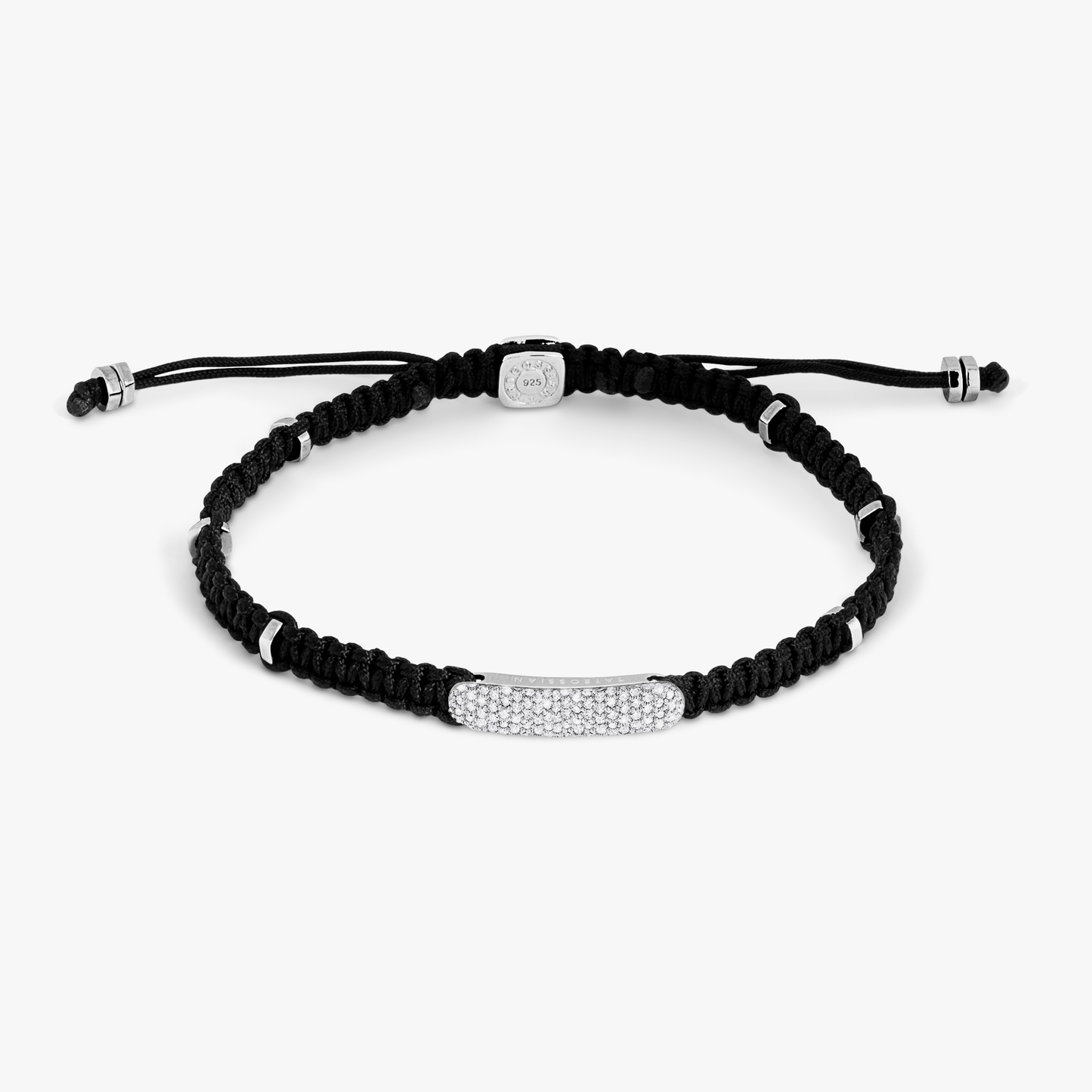 Diamond Baton bracelet in black macrame and sterling silver