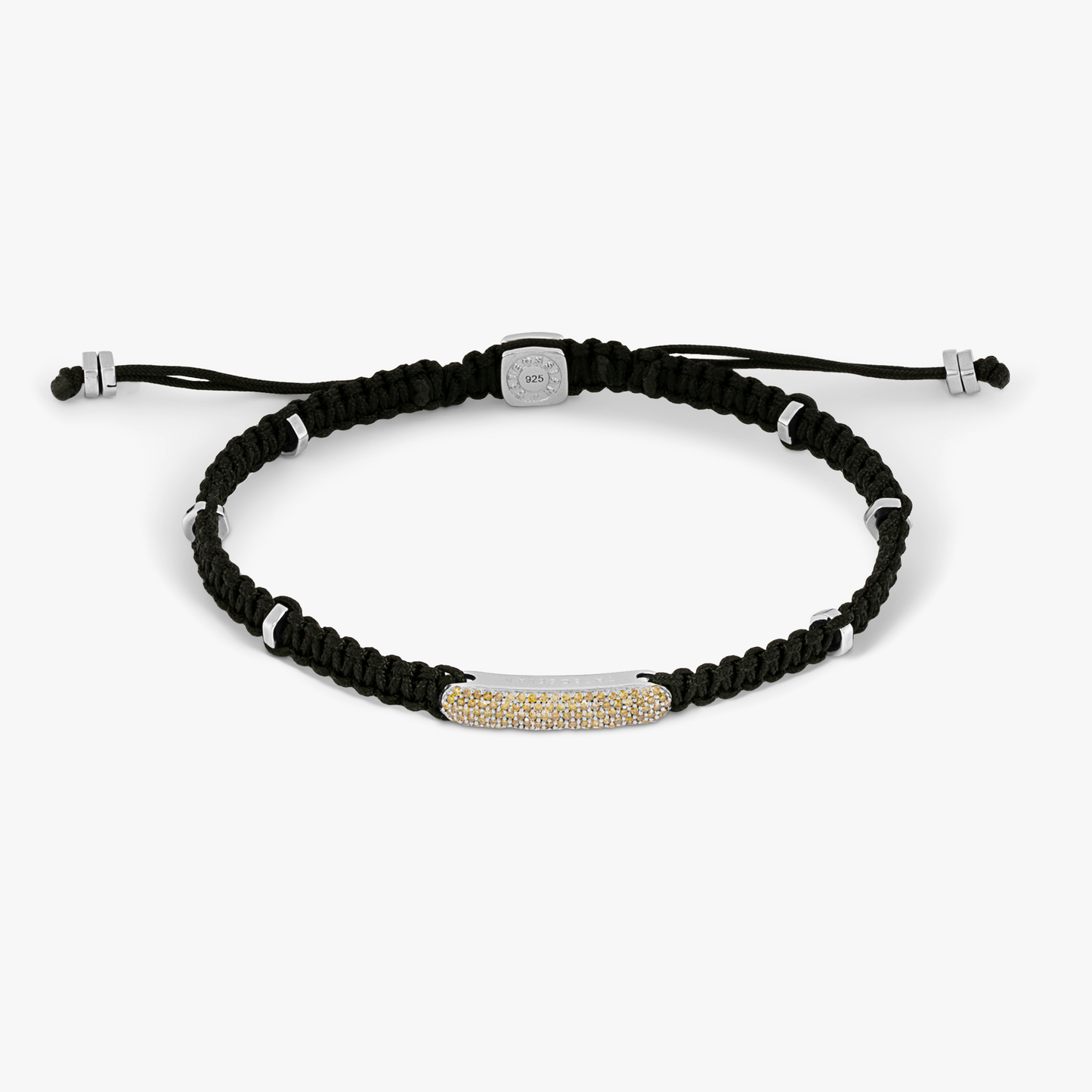 Yellow Diamond Baton bracelet with black macrame and sterling silver (UK) 1