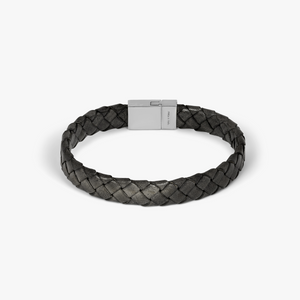 Carbon Woven bracelet in black carbon fibre and leather (UK) 2