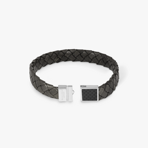 Carbon Woven bracelet in black carbon fibre and leather (UK) 3