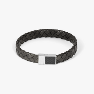 Carbon Woven bracelet in black carbon fibre and leather (UK) 1
