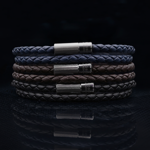 Pop Rigato bracelet in double wrap Italian navy leather with black rhodium plated sterling silver (UK) 4