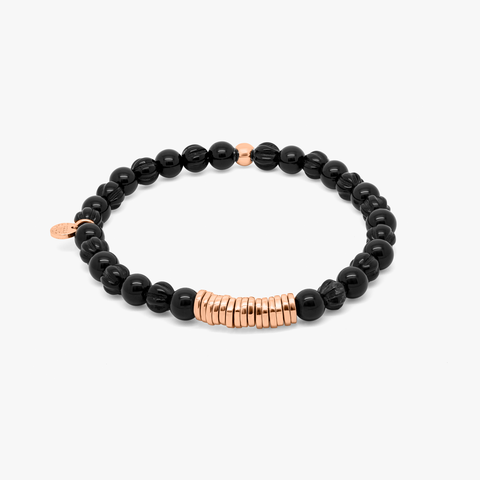 Discs Round bracelet with black agate and rose gold plated sterling silver (UK) 1