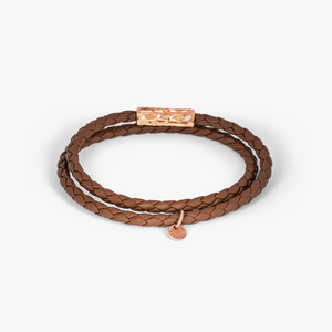 Diamantato bracelet in Italian brown leather with rose gold plated sterling silver (UK) 2