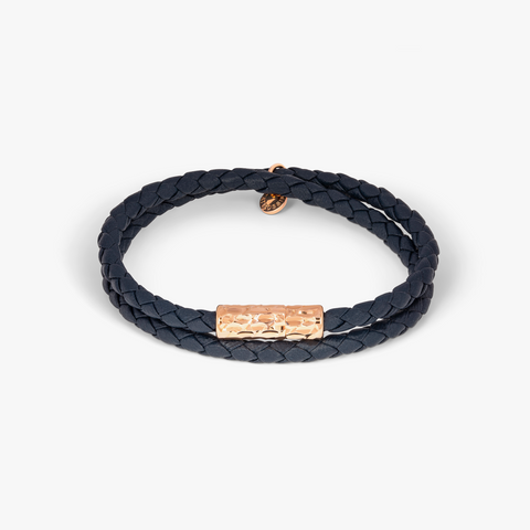 Diamantato bracelet in Italian navy leather with rose gold plated sterling silver (UK) 1