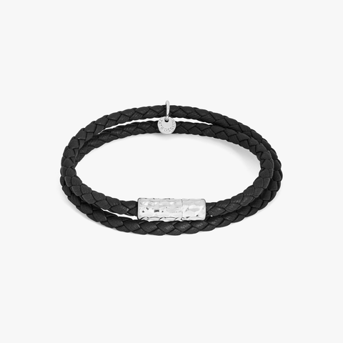 Diamantato bracelet in Italian black leather with sterling silver