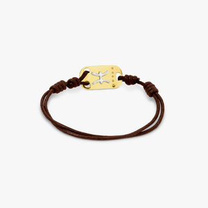 18K gold Pisces bracelet with brown cord