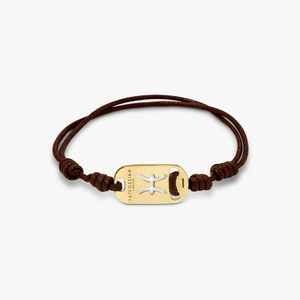 18K gold Pisces bracelet with brown cord