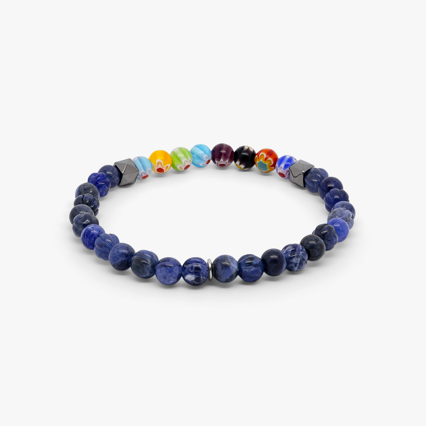 Millefiori Beaded Bracelet With Blue Sodalite