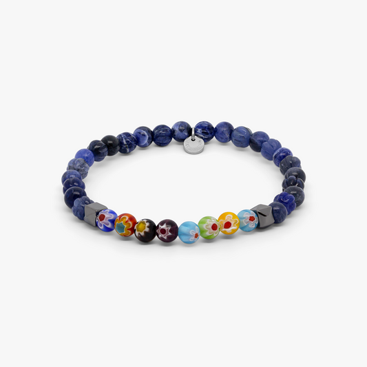 Millefiori Beaded Bracelet With Blue Sodalite