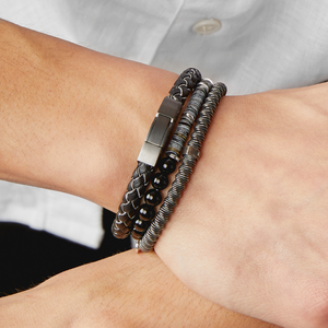 Click Tocco bracelet in grey piped Italian black leather with black rhodium plated sterling silver (UK) 4