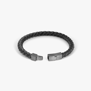 Click Tocco bracelet in grey piped Italian black leather with black rhodium plated sterling silver (UK) 3