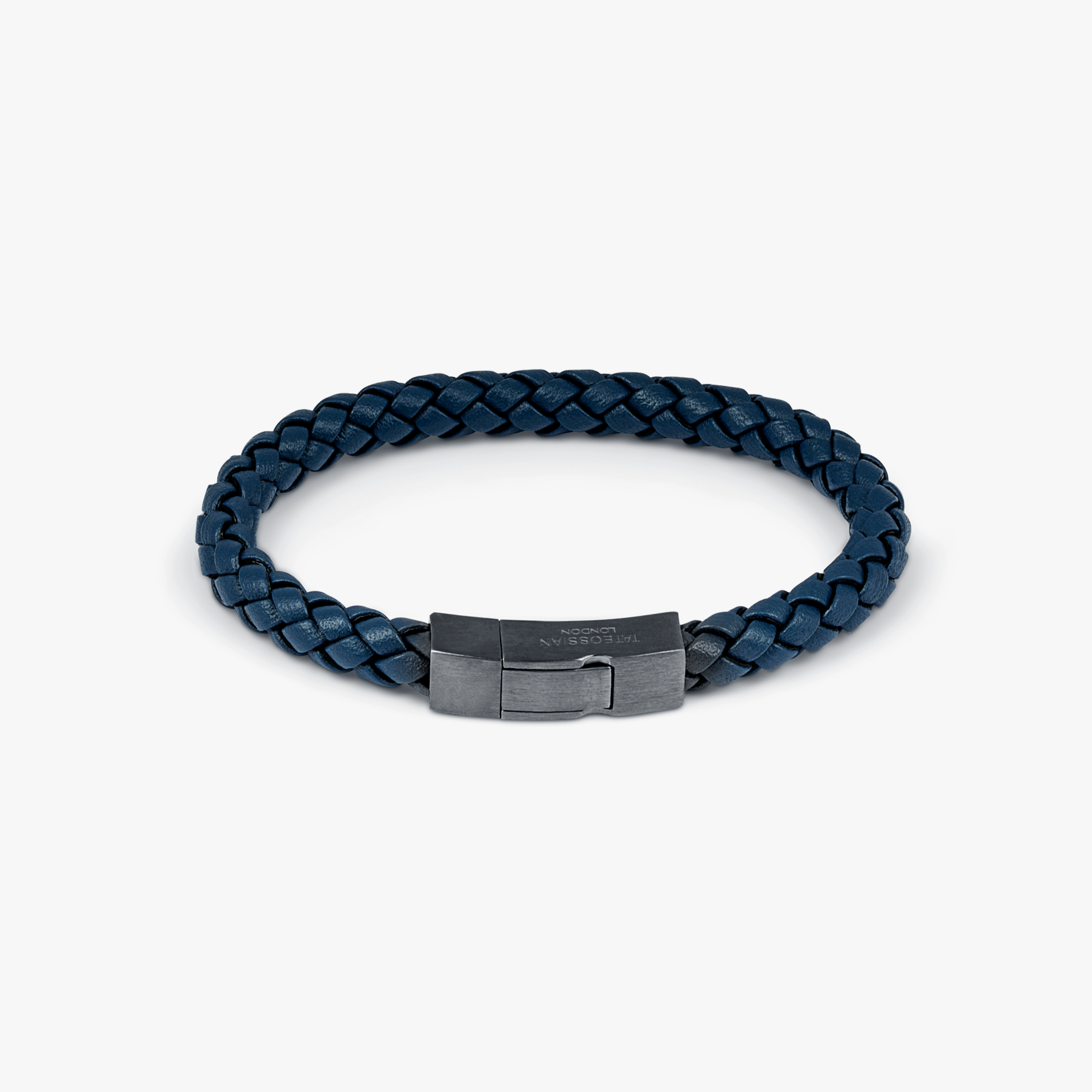 Click Tocco bracelet in grey piped Italian blue leather with black rhodium plated sterling silver (UK) 1