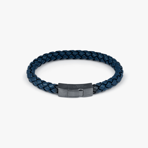 Click Tocco bracelet in grey piped Italian blue leather with black rhodium plated sterling silver (UK) 1