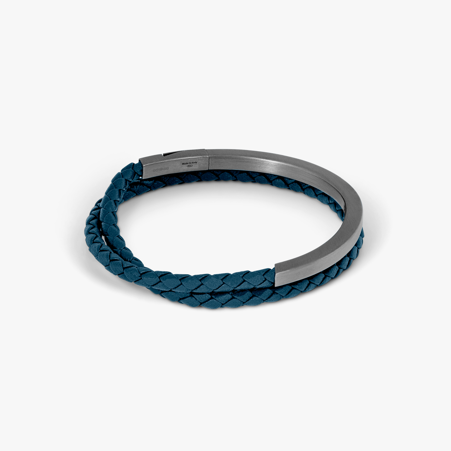 Mezzo Noir bracelet in Italian navy leather with black rhodium plated sterling silver (UK) 2